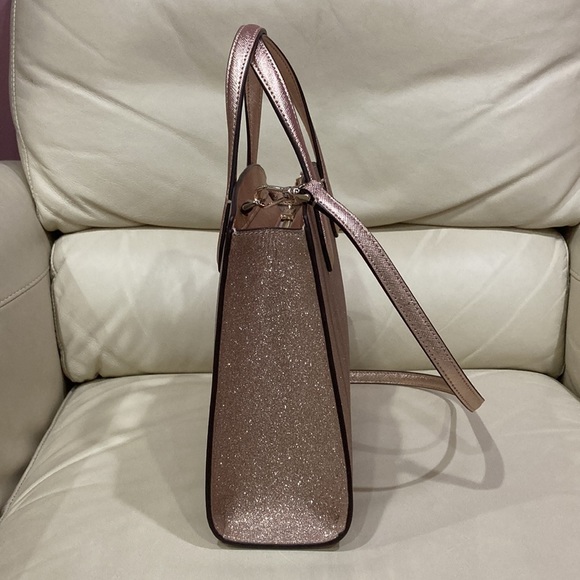 Kate Spade Rose Gold Tinsel Glitter Fabric Sparkle Satchel Purse Bag - Picture 9 of 15
